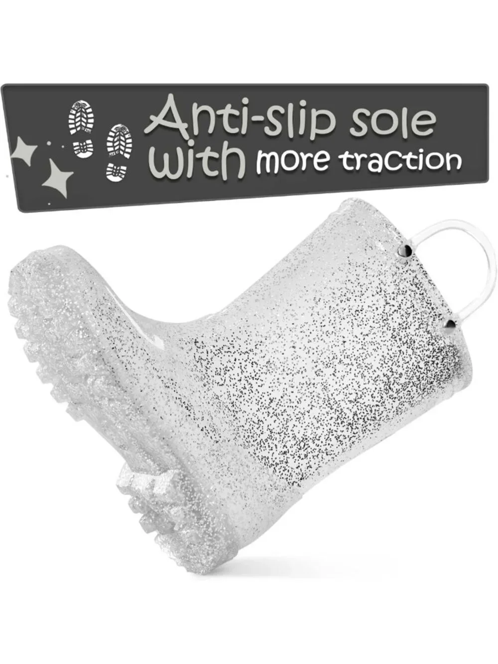 Glitter Waterproof Girls' Rain Boots with Easy-On Handles for Kids
